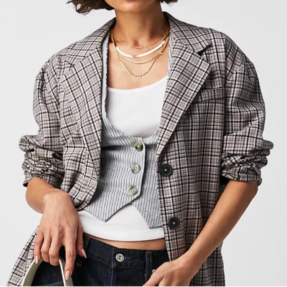 Free People We the Free Cali Slouchy Oversized‎ Blazer Jacket Dust Combo Size XS